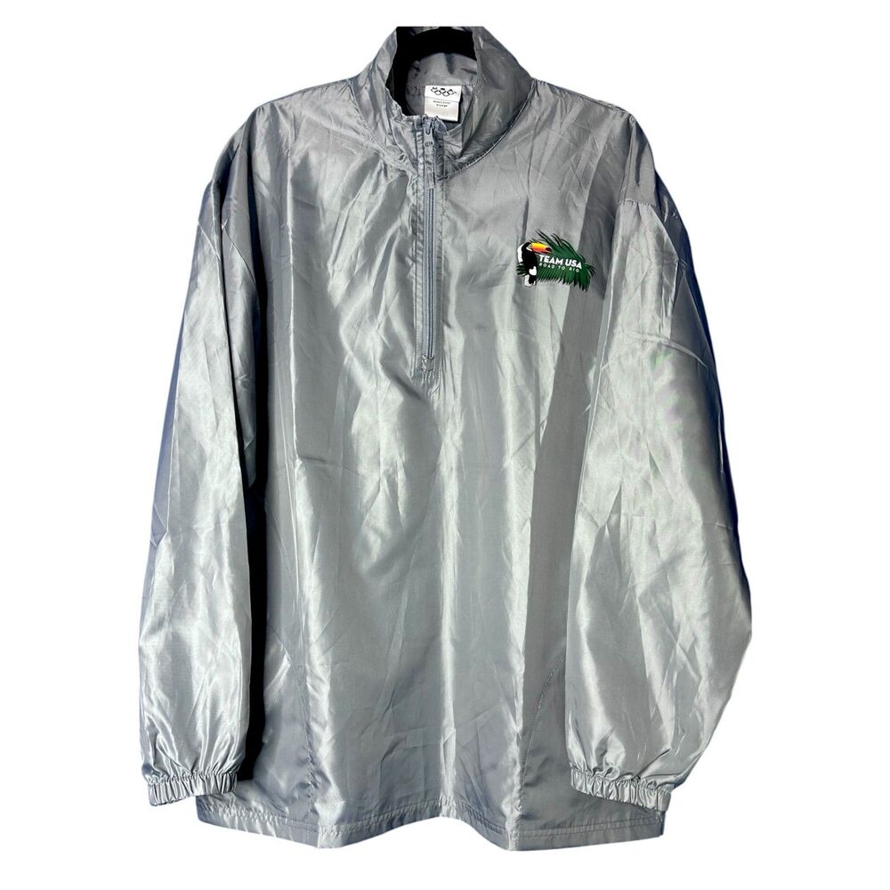Unisex Gray Team USA Road to Rio Olympic Rain Jacket XL 1/4 Zip Windbreaker 2016